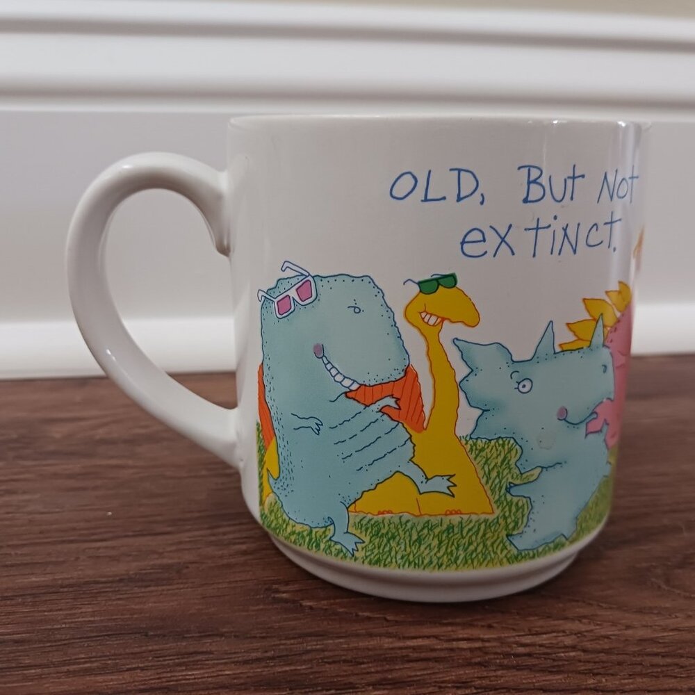 Carlton Cards Old, But Not Extinct‎ Multi Color Dinosaur Ceramic Coffee Mug Cup